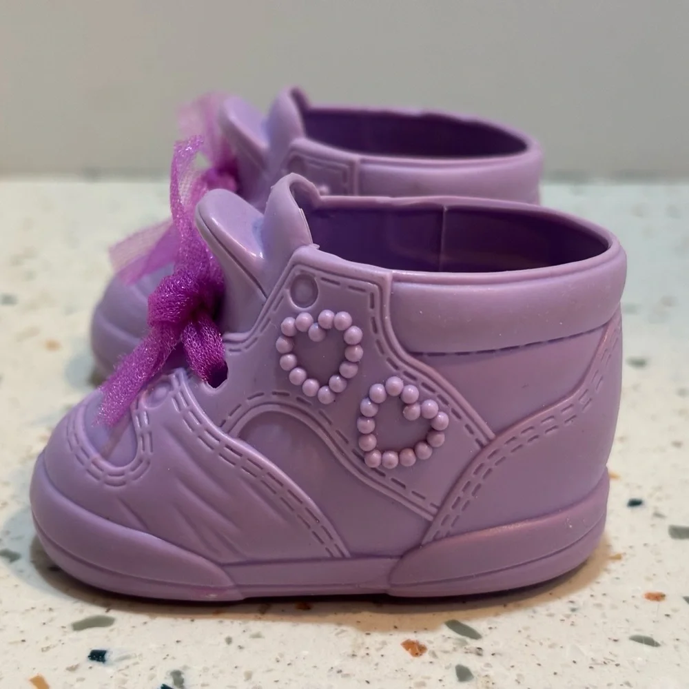 90s Vintage Galoob Baby Face Doll Shoes‎ Purple with Hearts